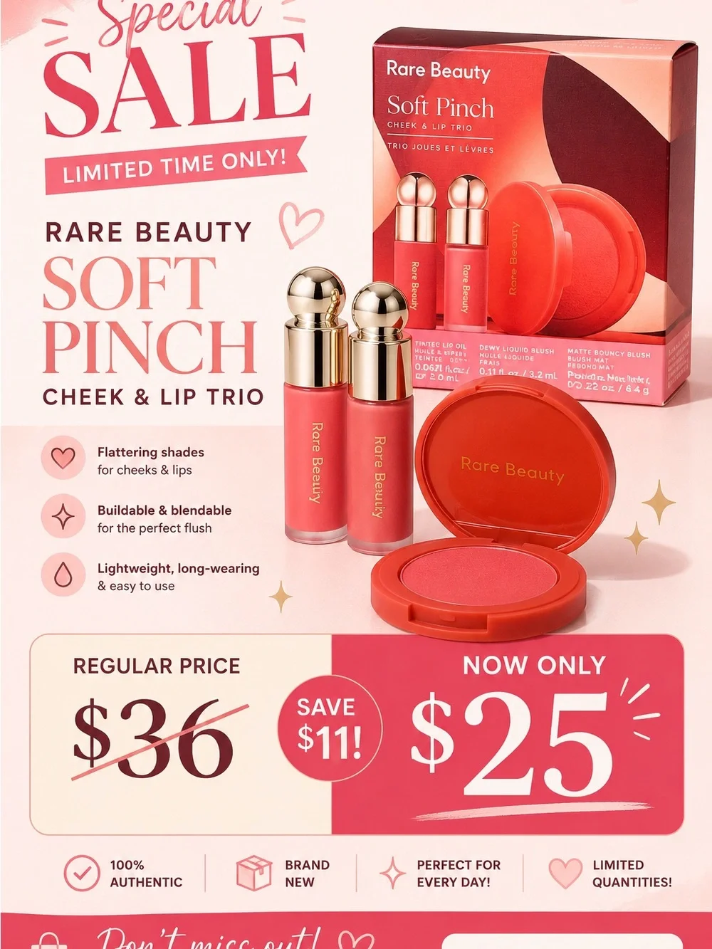 Rare Beauty Soft Pinch Cheek & Lip Trio - Coral